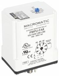 MACROMATIC Phase Monitor Relay: Socket Mounted, 10 A Current Rating, 190 to 500V AC (MPN PMPU-FA8). Key specifications — Monitored Parameters: Undervoltage; Manufacturer Part Number: PMPU-FA8; Brand: MACROMATIC.