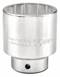 PROTO Socket: Metric, 3/4 in Drive Size, 55 mm Socket Size, 12-Point, Std, Satin, Not Tether Capable (MPN J5555M). Key specifications — attr1204417: PROTO; attr1204392: Satin.