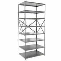 HALLOWELL Metal Shelving: Standalone, Medium-Duty, 36 in x 24 in, 84 in Overall Ht, 8 Shelves (MPN F4513-24HG). Key specifications — Frame Material: Steel; Shelving Material: Steel; Assembled: Unassembled; Color: Gray; Brand: HALLOWELL.