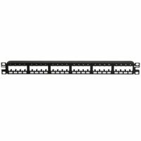 Patch Panel: 1 Rack Units, 24 Ports, Flat, Adhesive Label/Front Numbered, Unshielded, Rear Access (MPN CPP24FMWBLY). Key specifications — Brand: PANDUIT; Compatible Adapter Type: Panduit Mini-Com Modules; Material: Steel; _Access Type: Rear Access; _Port Labeling: Front Numbered; _Series: Mini-Com; _Shielded: Unshielded.