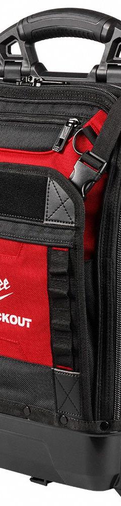 MILWAUKEE PACKOUT Tool Backpack: 18 in W x 9 1/2 in D x 20 in H, Polyester, Red, 35 Inside Pockets (MPN 48-22-8303). Key specifications — attr1120376: MILWAUKEE; attr1120463: Polyester; attr1120464: Red.