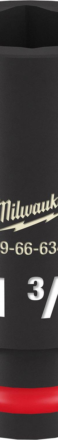 MILWAUKEE Deep Impact Socket: 3/4 in Drive Size, SAE, 1 3/8 in Socket Size, 6-Point, Deep, Friction (MPN 49-66-6345). Key specifications — attr1215501: MILWAUKEE; attr1215515: Black Phosphate; attr1215518: 1-3/8 in.