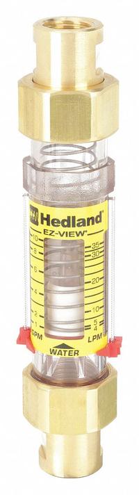 HEDLAND Mechanical Flowmeter: Flow Meter, Scale, Variable Area, Inline, Universal, Gallons/Liters (MPN H624-010). Key specifications — Display Type: Scale; O-Ring Material: Buna-N; Includes Flow Rate Adjustment Knob: No; Includes Pressure Guage: No; Mounting Orientation: Universal; Unit Of Measure: Liters; Brand: HEDLAND; Accuracy: +/-5%.