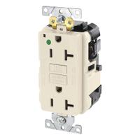 LEVITON Modular Receptacle: Hospital Grade Fed. Spec., Decorator Duplex, 5-20R, Light Almond, GFCI (MPN MGFN2-HGT)