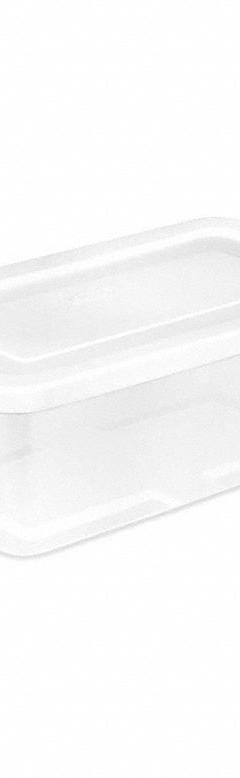 STERILITE Storage Tote: 1.5 gal, 13 5/8 in x 8 in x 4 5/8 in, Clear Body, White Lid, White, Clear (MPN 42428018). Key specifications — Material: Plastic; Body Color: Clear; Lid Color: White; Brand: STERILITE.