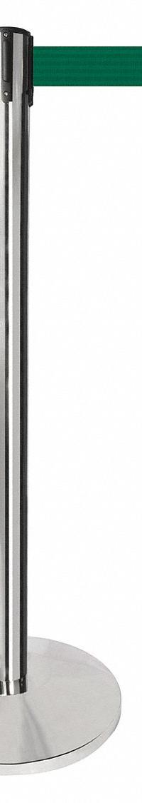 QUEUEWAY Barrier Post with Belt: Dark Green, No Pattern, No Legend, 10 ft Belt Lg, Silver (MPN QPLUS-1P-G7). Key specifications — Base Material: Metal Alloy; Belt Color: Dark Green; Brand: QUEUEWAY; Post Material: Metal Alloy; Post Color: Silver; Message: No Legend.
