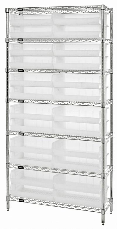 QUANTUM STORAGE SYSTEMS Shelving Unit: 36 in x 12 in x 74 in, 1 Sided, 24 Bins, Open - Wire Stationary Bin Shelving with Closed-Front Bins