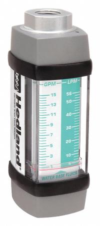 HEDLAND Mechanical Flowmeter: Water-Based Fluid Meter, Scale, Variable Area, Inline, Universal, NPTF (MPN H613A-015). Key specifications — Display Type: Scale; O-Ring Material: Viton; Includes Flow Rate Adjustment Knob: No; Includes Pressure Guage: No; Mounting Orientation: Universal; Unit Of Measure: Liters; Brand: HEDLAND; Accuracy: +/-2%.