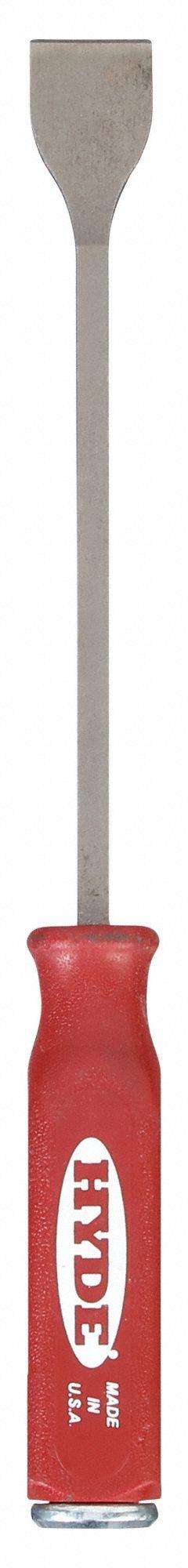 HYDE Scraper: Bld. Mat. Chrome Vanadium Steel, Hdl. Mat. Acetate, Stiff, Straight Bld. Shape (MPN 08010). Key specifications — attr1004902: HYDE; attr1014703: Plastic; attr1017570: Standard End; attr1029655: Straight; attr1034073: Bevel/ Offset.