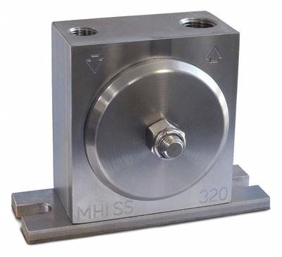 MILLENNIUM Pneumatic Vibrator: 575 lbf, 10,000 vpm, 3/8 in NPT, MHISS, 70 dBA - Chemical Resistant Turbine & Ball Vibrators