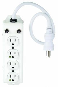 TRIPP LITE Outlet Strip: 4 Outlets, 2 ft Cord Lg, 15 A Current, UL 1363A, White, 5-15P, 5-15R (MPN PS-402-HG-OEM). Key specifications — Brand: TRIPP LITE; Mounting Style: Keyhole.