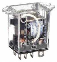 OMRON Flange Mount Relay: Surface (Top Flange) Mounted, 10 A Current Rating, 120V AC, DPDT (MPN LY2F-AC110/120). Key specifications — Brand: OMRON; Base Type: Square; Mounting Style: Top Flange; Electrical Connection: Plug-In Terminal; Manufacturer Part Number: LY2F-AC110/120; Operating Current: 7.5 A at 110V AC (Inductive Load); Series: LY Series.