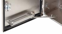 HOFFMAN Door Stop Kit: Securing Door Open, Mounted at Either Top or Bottom of Door, Stainless Steel (MPN ADSTOPKSS6). Key specifications — Finish: Brushed; Brand: HOFFMAN; Accessory Type: Door Stop Kit; Application: Securing Door Open; Features: Mounted at Either Top or Bottom of Door; Material: Stainless Steel.