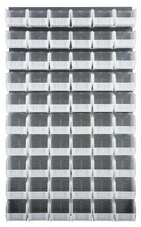 QUANTUM STORAGE SYSTEMS Louvered Panel: 61 in x 36 in x 1 in, 1 Sides, 60 Bins, Gray (MPN QLP-3661-230-60CL). Key specifications — Bin Style: Hang and Stack; Color: Gray; Bin Color: Clear; Finish: Powder Coated; Brand: QUANTUM STORAGE SYSTEMS.