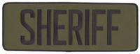 HEROS PRIDE Embroidered Patch: Sheriff, 11 in x 4 in, Black/Olive, Polyester/Rayon, Back (MPN 5248). Key specifications — attr188498: 11 in x 4 in; attr188499: Olive; attr188500: Rayon; attr188503: Sheriff; attr193746: HEROS PRIDE.