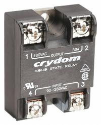 CRYDOM Solid State Relay: Surface Mounted, 50 A Max Output Current, SCR, AC Output (MPN HA4850). Key specifications — Brand: CRYDOM; Current Type: AC; Electrical Connection: Screw Clamp; Finger Safe: No; Input Current: 10 mA; Maximum Output Current without Heat Sink: 12 A; Mounting Style: Panel; Output Voltage: 48 to 530V AC.