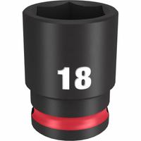 MILWAUKEE Standard Impact Socket: 3/8 in Drive Size, Metric, 18 mm Socket Size, 6-Point, Std (MPN 49-66-6142). Key specifications — attr1215501: MILWAUKEE; attr1215515: Black Phosphate; attr1215518: 18 mm.
