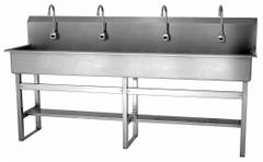 SANI-LAV Wash Station: 45 in Overall Ht, 77 in Bowl Lg, 8 in Bowl Dp, 2 gpm Flow Rate, Sensor, 16 ga (MPN 58FBL). Key specifications — Includes Side Splash: Side Splash Not Included; Power Source: Battery Powered; Brand: SANI-LAV.