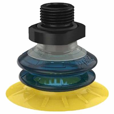PIAB Vacuum Pad Assembly: G3/8 in, 35 mm Pad Dia, Polyurethane, Blue/Yellow - Multi-Bellows Type Packaging Industry Vacuum Pad Assemblies