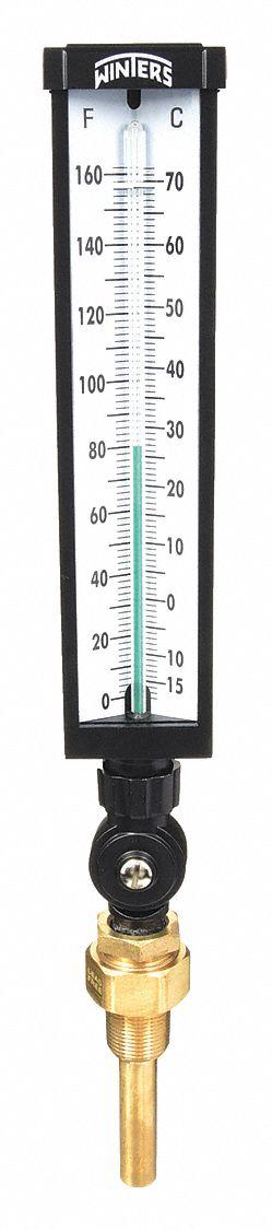 WINTERS Industrial Glass Thermometer: 0°F to 160°F /-15°C to 70°C - Lead-Free Adjustable-Angle Thermometer with Thermowell