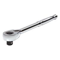 TEKTON Quick-Release Ratchet: Pear, Reversible, 10 1/2 in Overall Lg, Polished, 4° Min Arc Swing (MPN SRH11210). Key specifications — attr1205598: Reversible; attr1205605: Quick-Release Included; attr1205626: Polished; attr1228094: Standard Length; attr1205607: Pear; attr1205624: TEKTON.