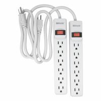 WOODS Surge Protector: 6 Outlets, 2 1/2 ft Cord Lg, 280 J Rated Energy, 15 A Current, White, 5-15P (MPN 41346). Key specifications — Brand: WOODS; Mounting Style: Non Mounting.
