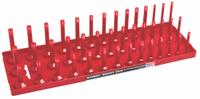 HANSEN Socket Tray: Red, 18 1/8 in Overall Wd, 42 Posts/Slots, Plastic, Sockets (MPN 12013). Key specifications — attr1125348: Plastic; attr1125346: HANSEN; attr1125347: Red; attr1136588: Sockets; attr1125364: Socket Tray.