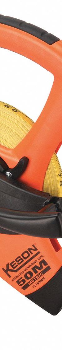 KESON Long Tape Measure: Manual, FLT50MM, Metric, 50 m, 2 mm, Plastic, Nonmagnetic Double Hook Tip. Key specifications — attr939846: FLT50MM; attr939849: Fiberglass; attr939859: Nonmagnetic Double Hook; attr939850: Double-Sided; attr939855: 2 mm; attr944023: Hook End; attr940484: KESON; attr985224: Plastic.