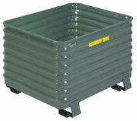 STEEL KING Bulk Container: 26.7 cu ft, 41 1/2 in x 49 1/2 in x 28 1/2 in, Lid Not Included, Green (MPN RCCM404824VG). Key specifications — Brand: STEEL KING; Stackable: Stacking Capable; Shape: Rectangular; Runner Location: None; Fork Entry: 4-Way Entry; Container Wall Type: Solid; Mobility: Stationary; Collapsible: Collapsible.