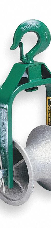 GREENLEE Cable Puller Sheave: 5 in Sheave Wd, 12 in Sheave Dia., 4,000 lb Max (MPN 651). Key specifications — attr531818: GREENLEE; attr534204: Hook Sheave; attr534202: Steel.