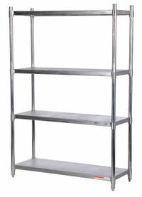VESTIL Metal Shelving: 72 in x 48 in x 18 in, Solid Shelf, 600 lb Load Capacity per Shelf, Silver (MPN SSS-1848). Key specifications — Color: Silver; Brand: VESTIL.