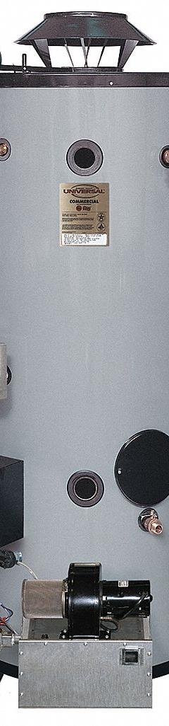RHEEM-RUUD Commercial Gas Water Heater: Natural Gas, Low NOx, 100 gal, 199,900 BTU, 73.06 in Ht (MPN GNU100-200). Key specifications — Display Sell UOM: EA; Market: Commercial; Standards: ASHRAE 90.1b-2001; Sub-brand: Rheem Ruud; Brand: RHEEM-RUUD; Low NOx: Yes; Water Connection Location: Side; Fuel Type: Natural Gas.