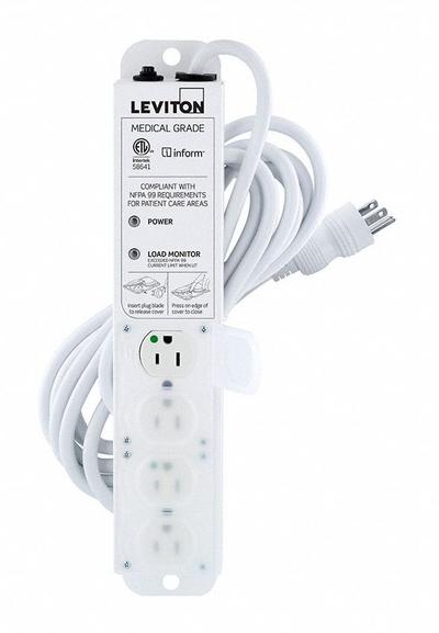 LEVITON Outlet Strip: 4 Outlets, 15 ft Cord Lg, 644 J Rated Energy, 15 A Current - Healthcare Power Strips