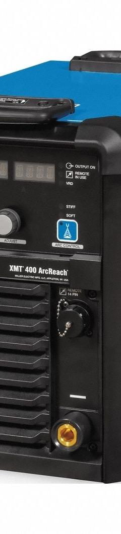 MILLER ELECTRIC XMT(R) 400 ArcReach(R): XMT 400, DC, Power Source Only (MPN 907865004). Key specifications — Maximum Amperage (Stick): 400 A; Maximum Amperage (TIG): 425 A; Input Voltage (Nominal) (Merch - Table Column, Filters): 460V.
