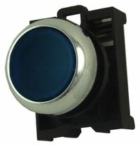 EATON Flush Push Button: Blue, 22 mm Mounting Size, Non-Metallic, Momentary (MPN M22M-DL-B). Key specifications — Brand: EATON; Action: Momentary; Series: M22; Push Button Material Type: Non-Metallic.