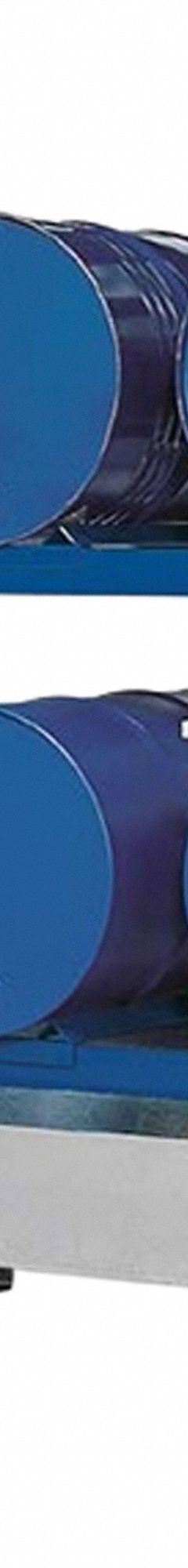 DENIOS Drum Dispensing Racks & Trucks: 96 in x 36 in x 96 in, For 6 Drums, 2 Levels, Blue (MPN K34-1107). Key specifications — Weight Capacity Per Level: 2,200 lb (Top); Color/Finish: Blue; For Drum Capacity: 55 gal; Brand: DENIOS.
