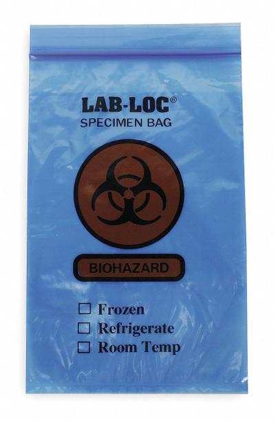 APPROVED VENDOR Specimen Transfer Bag: LDPE, Biohazard, 2 mil Thick, Blue, 9 in Overall Ht - Dual Pouch Specimen Transfer Bags
