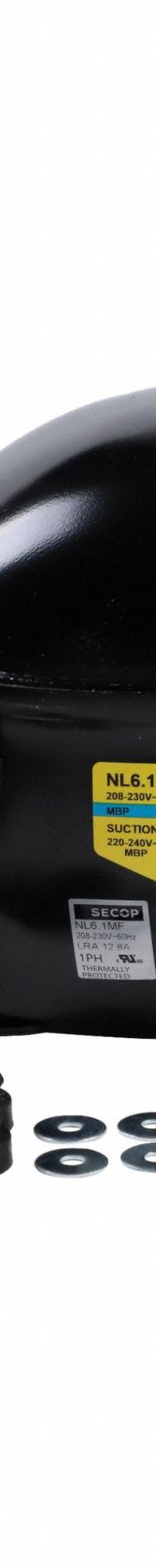 SECOP Compressor: Reciprocating, 1,377 BtuH Cooling, 1/5 hp, 1/4 in Discharge Line Connection Size (MPN NL6.1MF-2). Key specifications — Manufacturer Part Number: NL6.1MF-2; Brand: SECOP; Compressor Protection: Hermetic; For Refrigerant Type: R-134A.