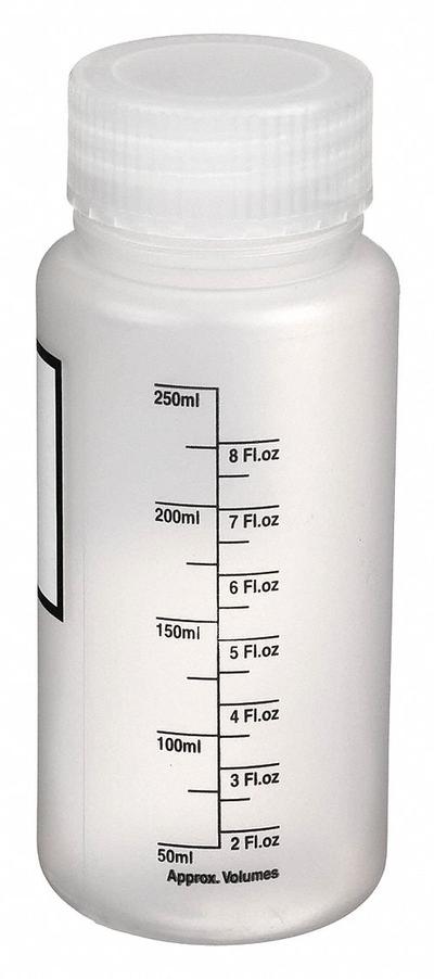 DYNALON Storage Bottle: Polypropylene, 250 mL, 8.45 fl oz, Closure Included, Colorless - Polypropylene Wide Mouth Round Lab Bottles