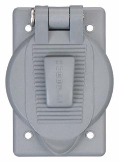 HUBBELL WIRING DEVICE-KELLEMS Weatherproof Cover: Polycarbonate, Receptacles, 1 Gangs, No Enclosure (MPN HBL7424WO). Key specifications — Brand: HUBBELL WIRING DEVICE-KELLEMS; Color: Gray; Compatible with Product Type: Receptacles; Mounting Orientation: Vertical.