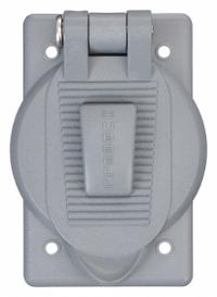 HUBBELL WIRING DEVICE-KELLEMS Weatherproof Cover: Polycarbonate, Receptacles, 1 Gangs, No Enclosure (MPN HBL7424WO). Key specifications — Brand: HUBBELL WIRING DEVICE-KELLEMS; Color: Gray; Compatible with Product Type: Receptacles; Mounting Orientation: Vertical.