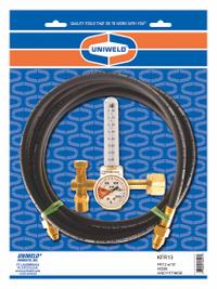 UNIWELD Gas Calibration Flowmeter Regulator: CGA 320 Inlet, 5/8"-18 M RH Outlet (MPN KFR13). Key specifications — Compatible Gas Type: Carbon Dioxide; Manufacturer Part Number: KFR13; Brand: UNIWELD; Inlet Connection: CGA 320; Outlet Connection: 5/8"-18 M RH.