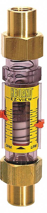 HEDLAND Mechanical Flowmeter: Flow Meter, Scale, Variable Area, Inline, Universal, Gallons/Liters (MPN H620-607-R). Key specifications — Display Type: Scale; O-Ring Material: Buna-N; Includes Flow Rate Adjustment Knob: No; Includes Pressure Guage: No; Mounting Orientation: Universal; Unit Of Measure: Liters; Brand: HEDLAND; Accuracy: +/-5%.