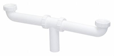APPROVED VENDOR Center Outlet: Plastic, White, 1 1/2 in Nominal Pipe Size, 16 in Overall Lg - Drain Tees