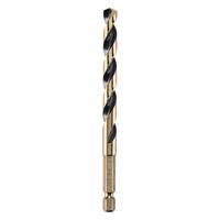 DEWALT Hex Shank Drill Bit: 5/16", 135° Split Point, Black & Gold HSS, Impact Rated (MPN DWA5020). Key specifications — attr1234973: Impact Rated; attr1234966: DEWALT; attr1234978: 0.3125.