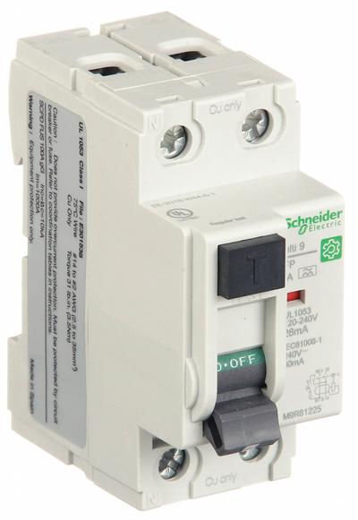 IEC Supplementary Protector: 25 A Amps, 240V AC, 26 mA Rated Residual Current - UL1053 DIN Rail-Mount Ground Fault Protectors