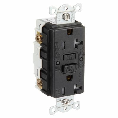 HUBBELL GFCI Receptacle: Duplex, 5-20, Black, GFCI, 125V AC, 20 A, 2 Pole / 3 Wire (MPN GFRTW20BLK) - General Purpose Receptacles