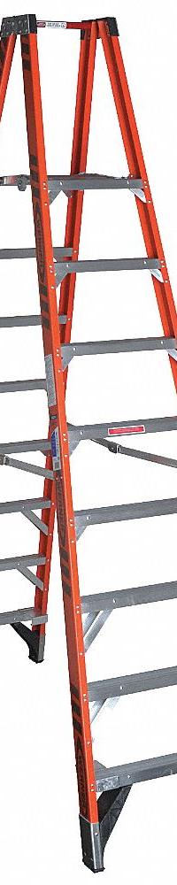 WERNER Twin Platform Stepladder: 8 ft Ladder Size, Fiberglass, 300 lb Load Capacity, 55 lb Wt (MPN PT7408). Key specifications — Brand: WERNER; Included Features: Guard Rail.