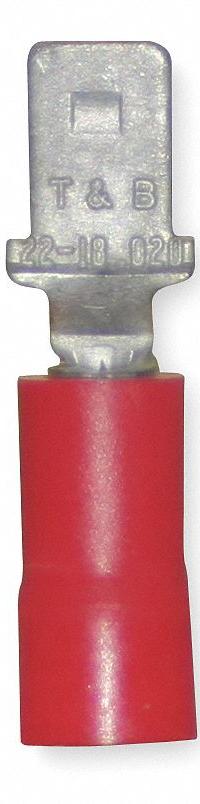 STA-KON Wire Disconnect: Male Tab, Red, Vinyl, Partial Coverage, 22 AWG – 18 AWG Wire Size (MPN 18RAD-188). Key specifications — attr1307035: STA-KON; attr1307036: 18RAD-188.