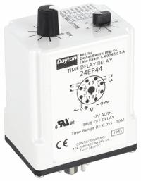 DAYTON Single Function Time Delay Relay: Socket Mounted, 12V DC, 8 A, 8 Pins/Terminals, Off Delay (MPN 24EP44). Key specifications — Brand: DAYTON.